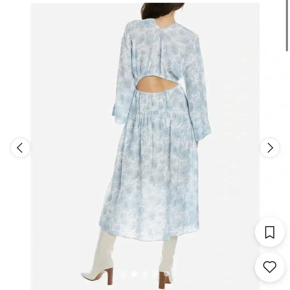 Vince Blue Floral Open Back Dahlia Dress with Pockets NWT Size M - Picture 2 of 6